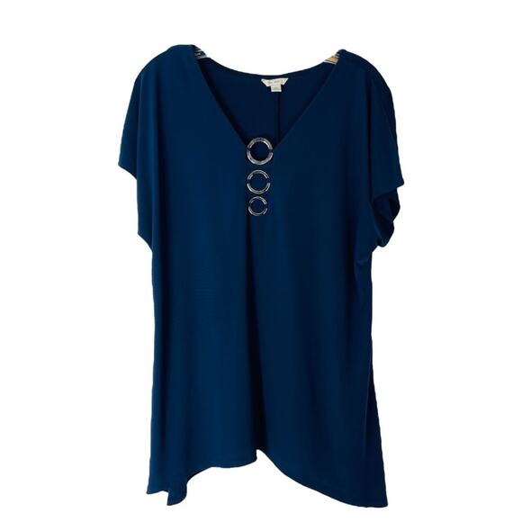 Cato navy blue stretchy silver top medium - Picture 1 of 6